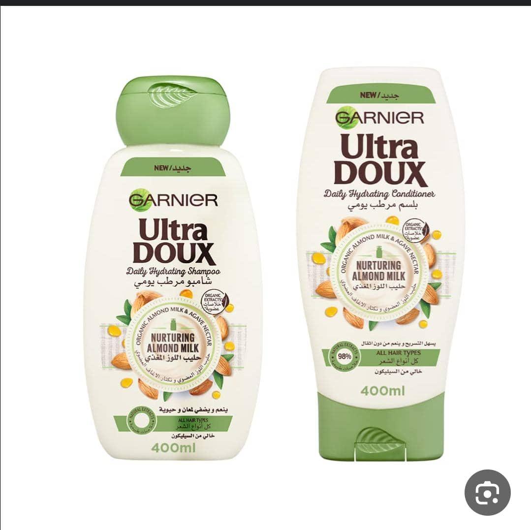 WhatsApp Image 2025-06-27 at 7.25.20 PM (1) 🥥 طقم Garnier Ultra Doux بحليب اللوز المغذي – شامبو وبلسم (400 مل لكل عبوة) - الصورة 1